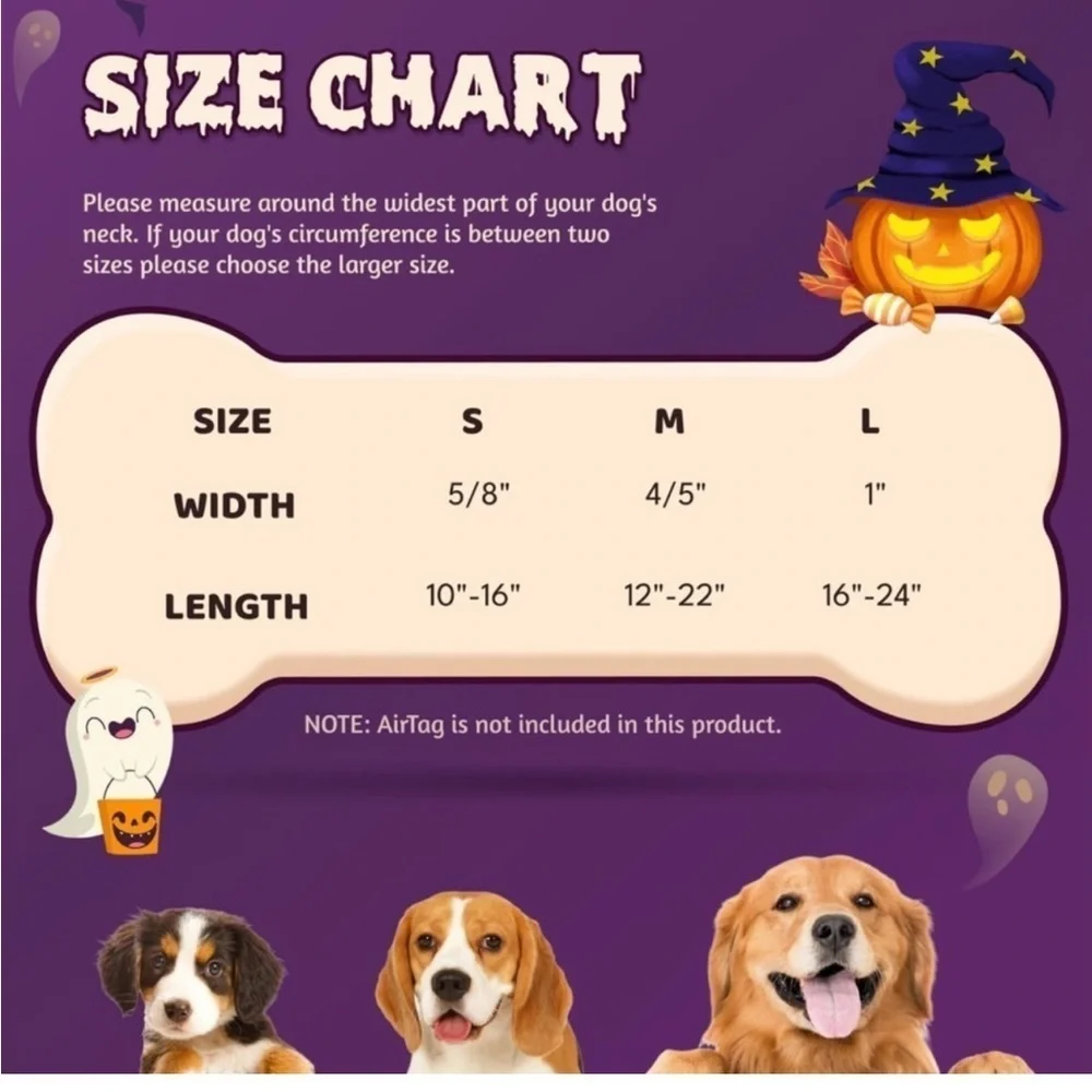 Halloween AirTag Dog Collar, Fashion Dog Collar size Medium
